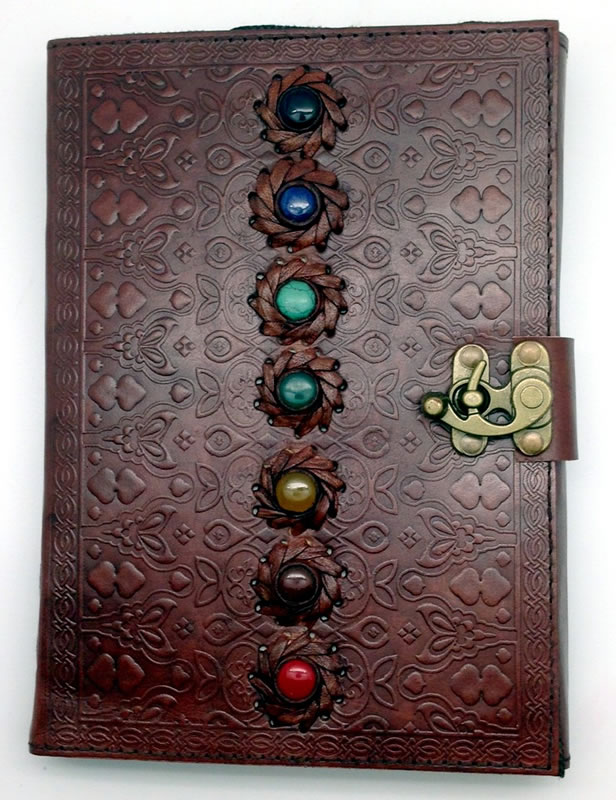 7 x 10 Leather Embossed Leather Chakra Journal